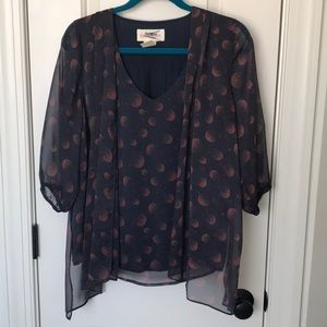 Anthro Stitch & Knot sheer Sleeve Drap Blouse